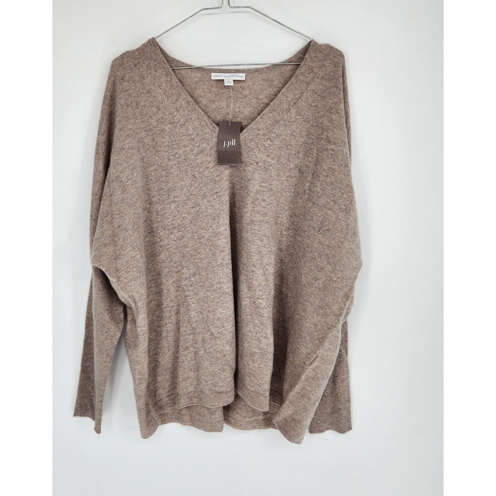 J.Jill Women's Large‎ Soft Cappuccino Heather Cashmere V-Neck Sweater NWT